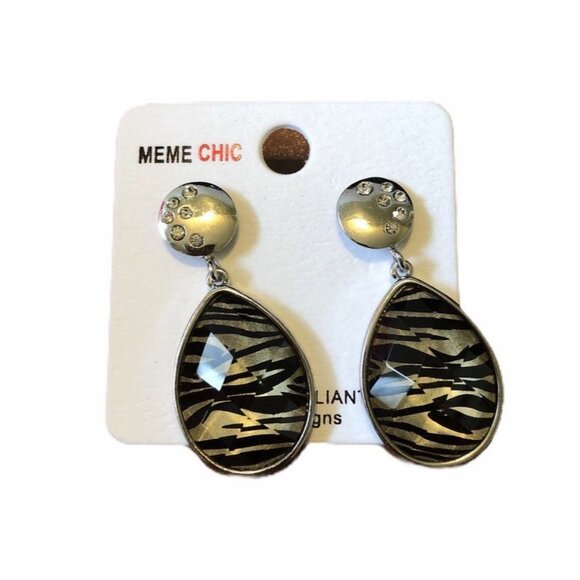 Meme Chic Zebra Pattern Drop Earrings With Rhinestone Accents - Picture 1 of 6